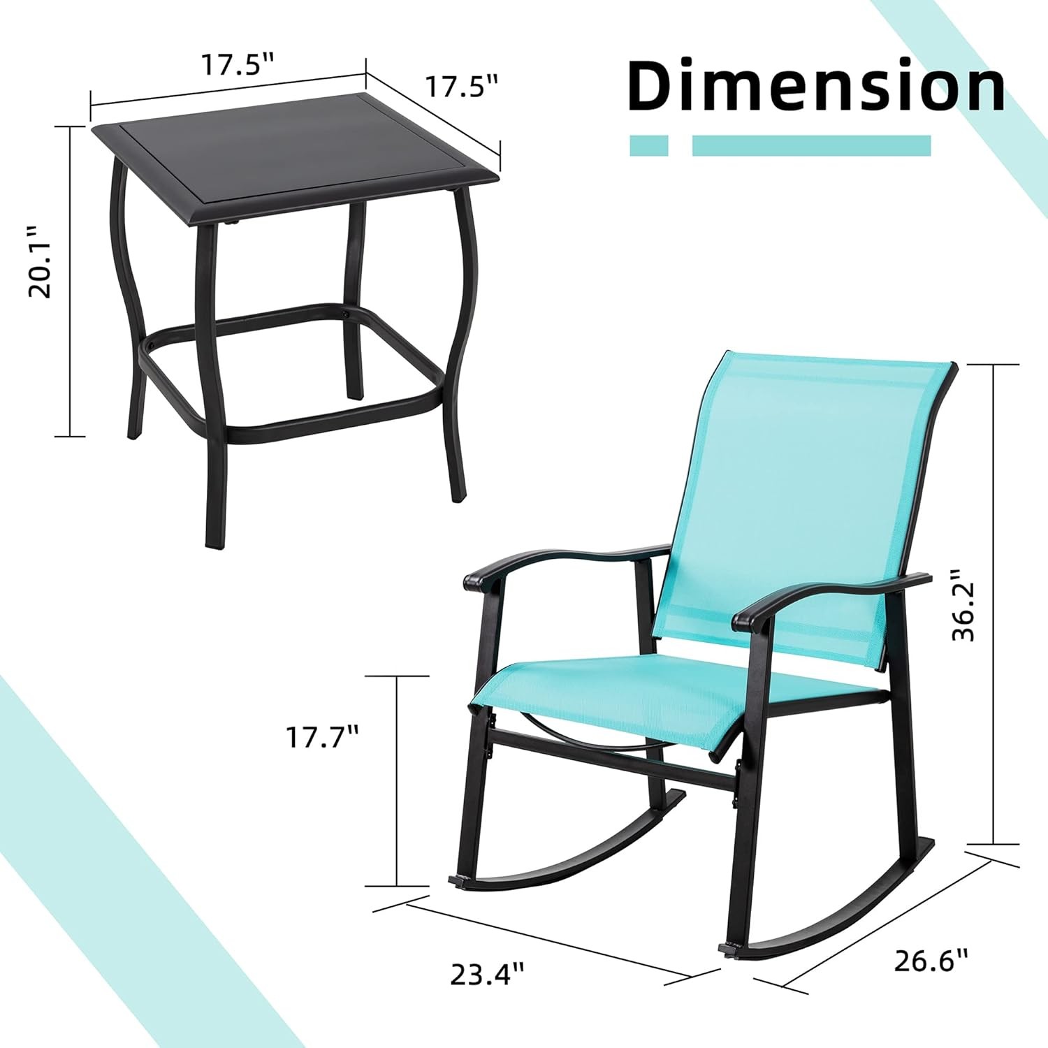 3 Piece Outdoor Rocking Bistro Set Textilene Fabric Small Patio Furniture