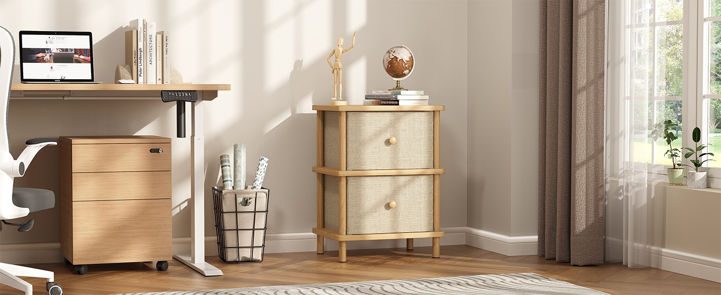 Nightstand with 2 Stora Ders, Boho Side Table with Solid