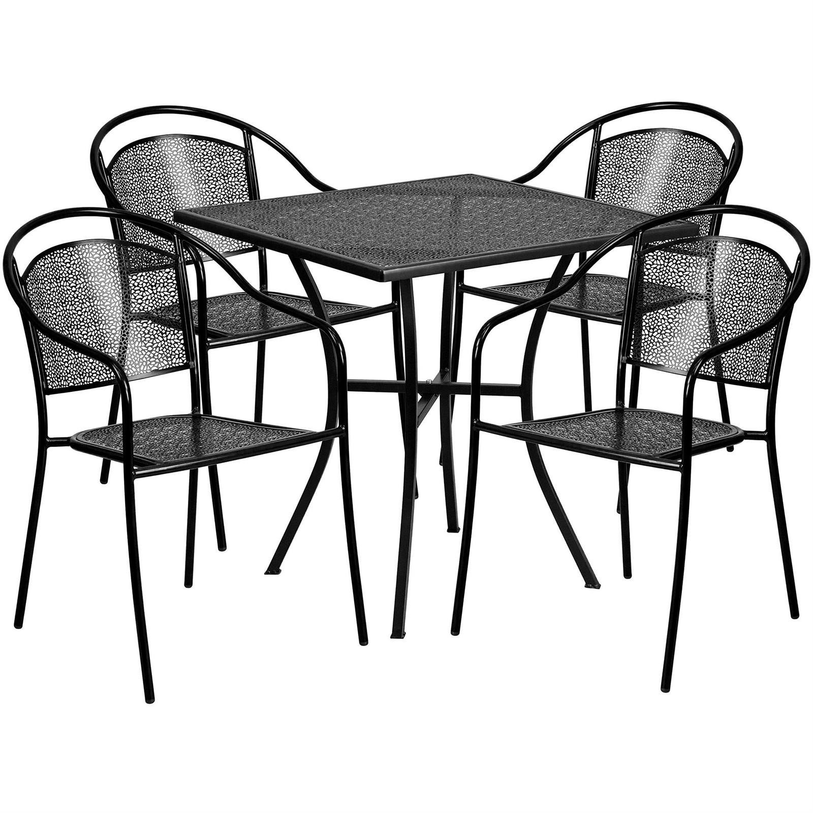 Bowery Hill 5 Piece 28″ Square Steel Flower Print Patio Dining Set in Black