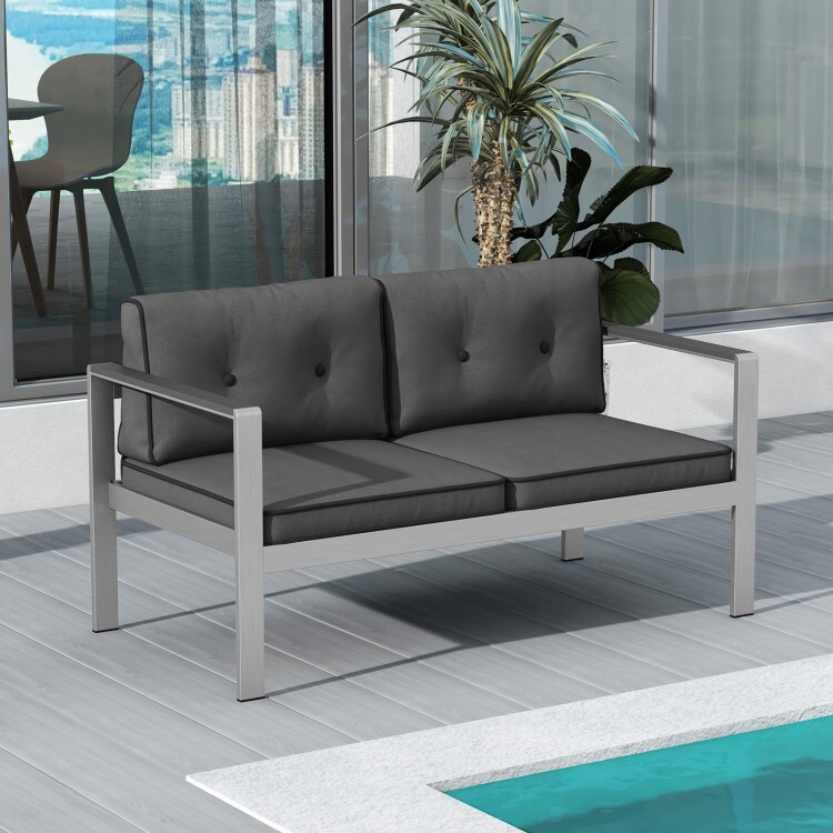 Contemporary 2-Person Patio Sofa Chair Armrests Balcony Backyard Porch Loveseat