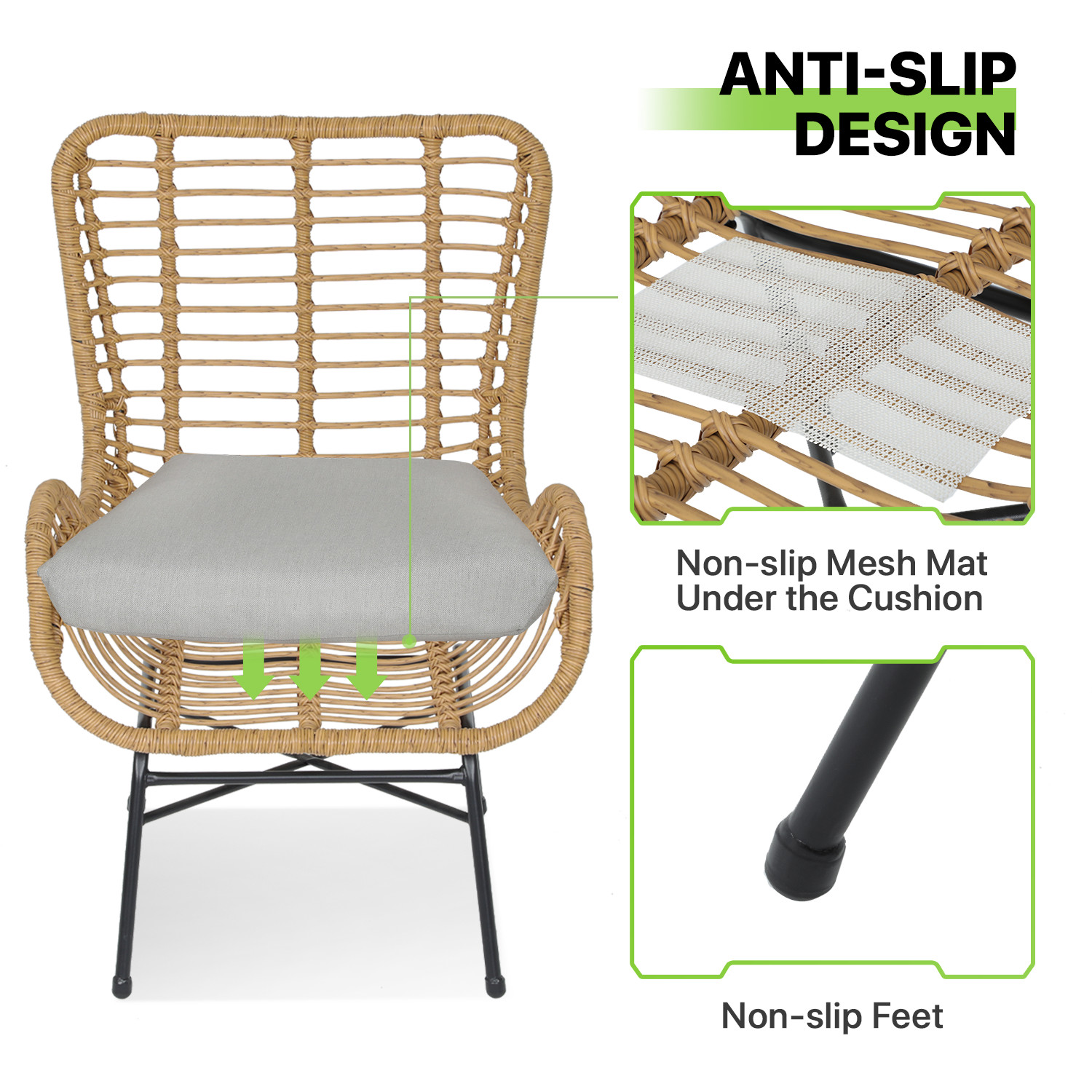 3 Pieces Patio Furniture Set PE Rattan Wicker Yard Sofa Chair Outdoor Furniture