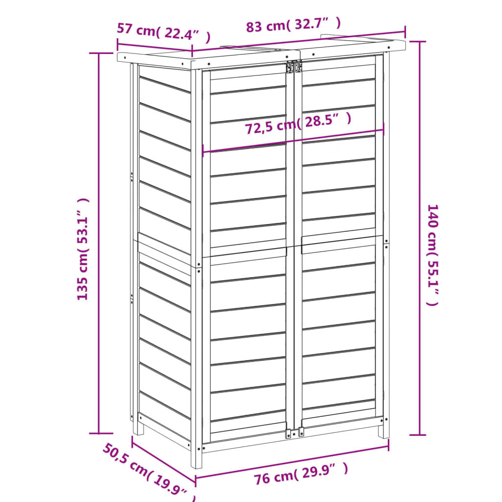 Garden Tool Shed Brown 32.7″x22.4″x55.1″ Solid Wood Pine