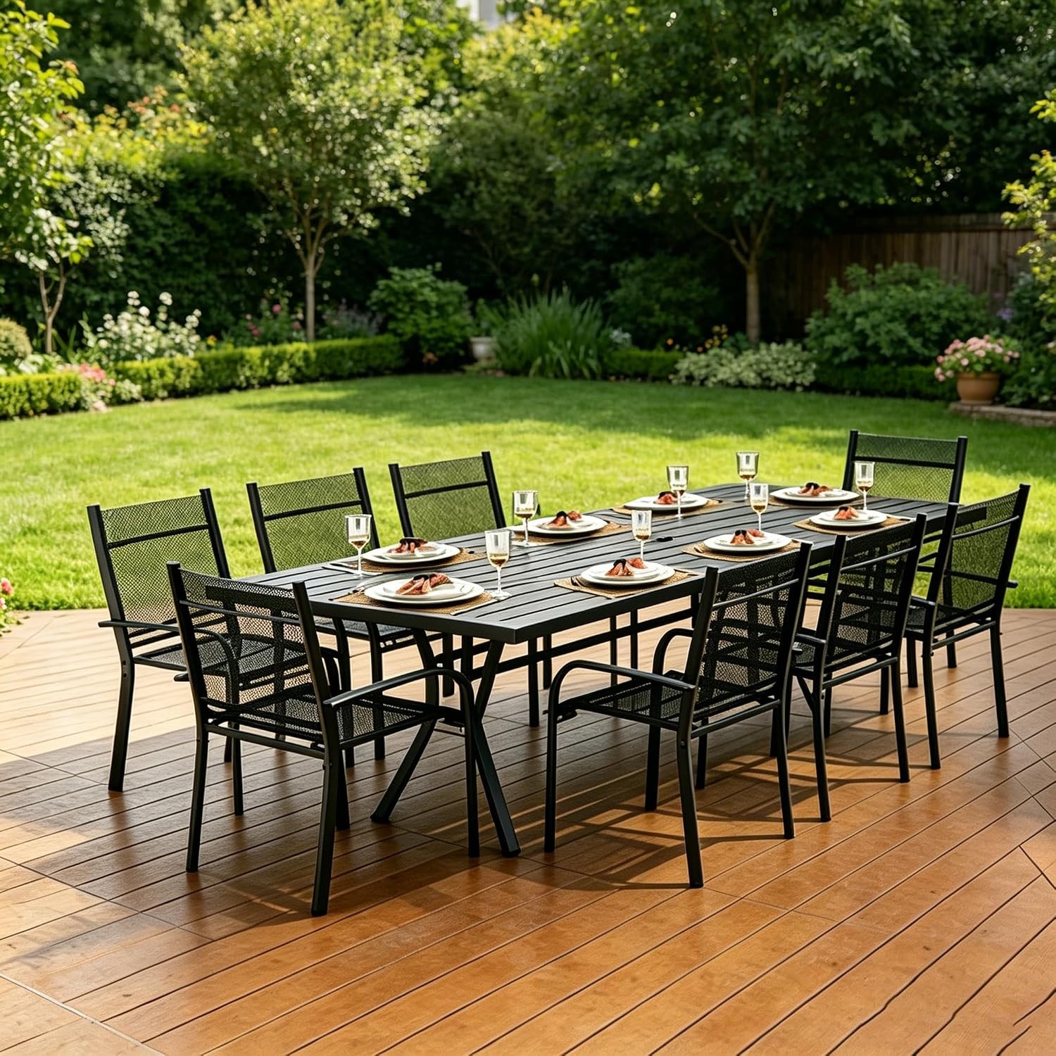 7 Pieces Outdoor Dining Table 63″x36″ Rectangle Patio Dining Table & Chairs W/