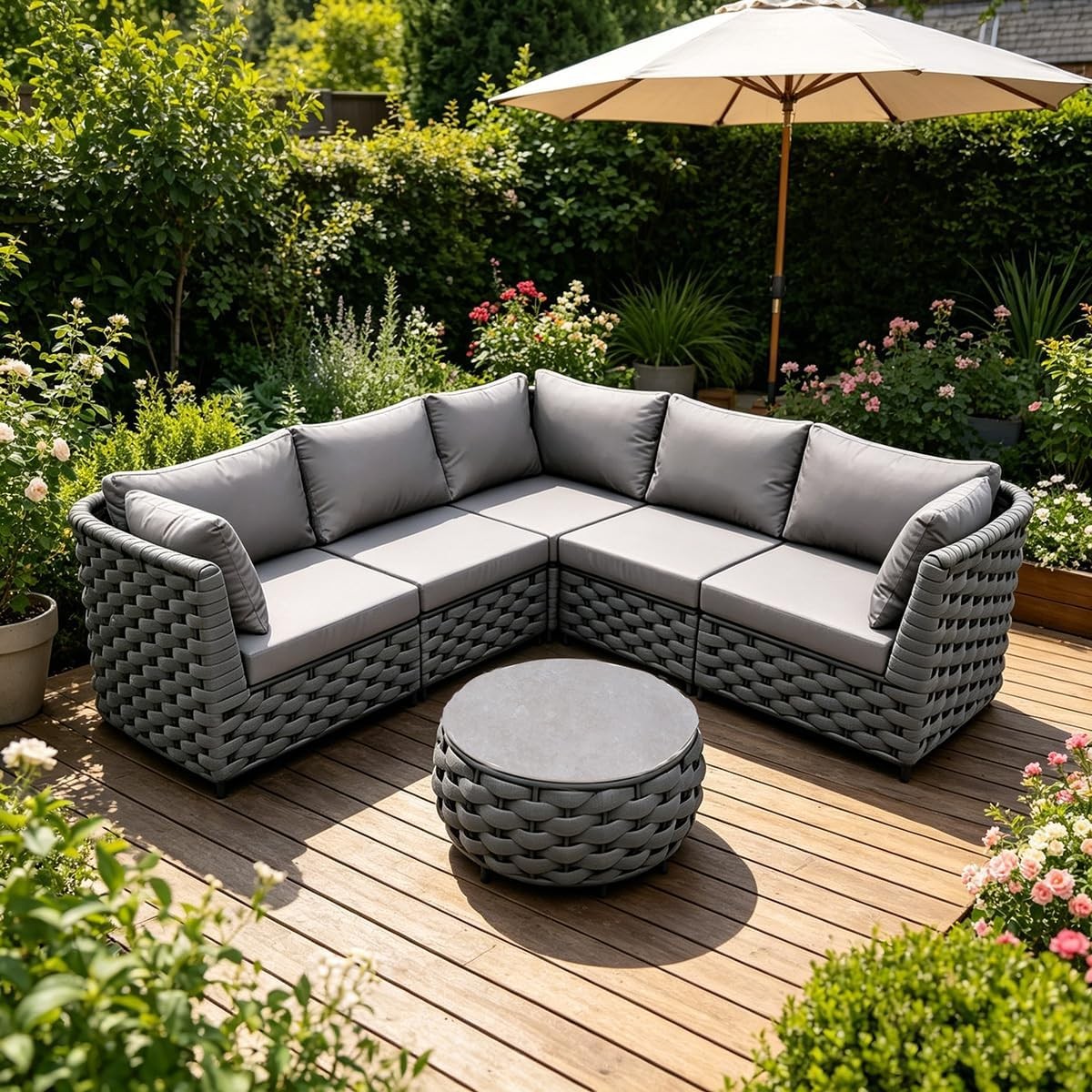 TWT 3 Piece Outdoor Patio Furniture Set Rope Weave Conversation Sofa with