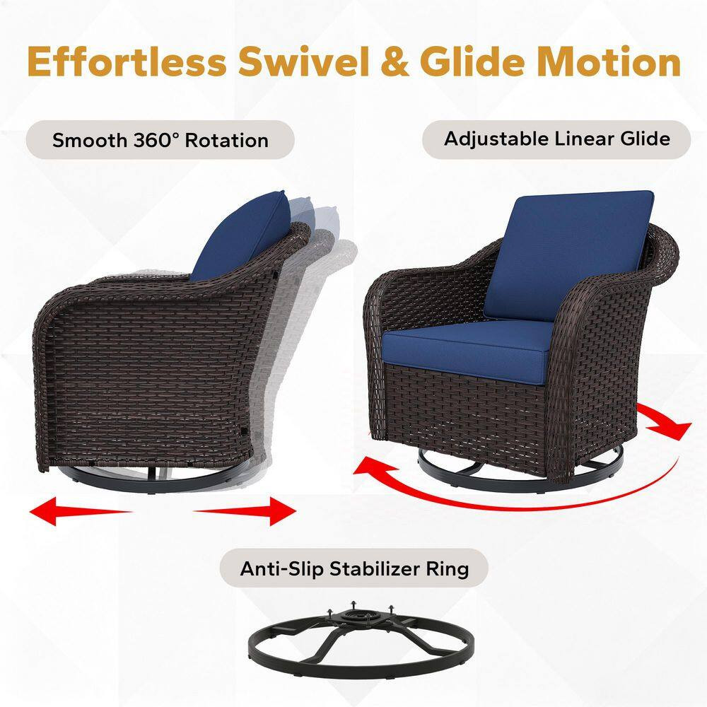 2-Piece Brown Wicker Frame Outdoor Rocking Chair Patio Swivel Chairs Lounge Chai