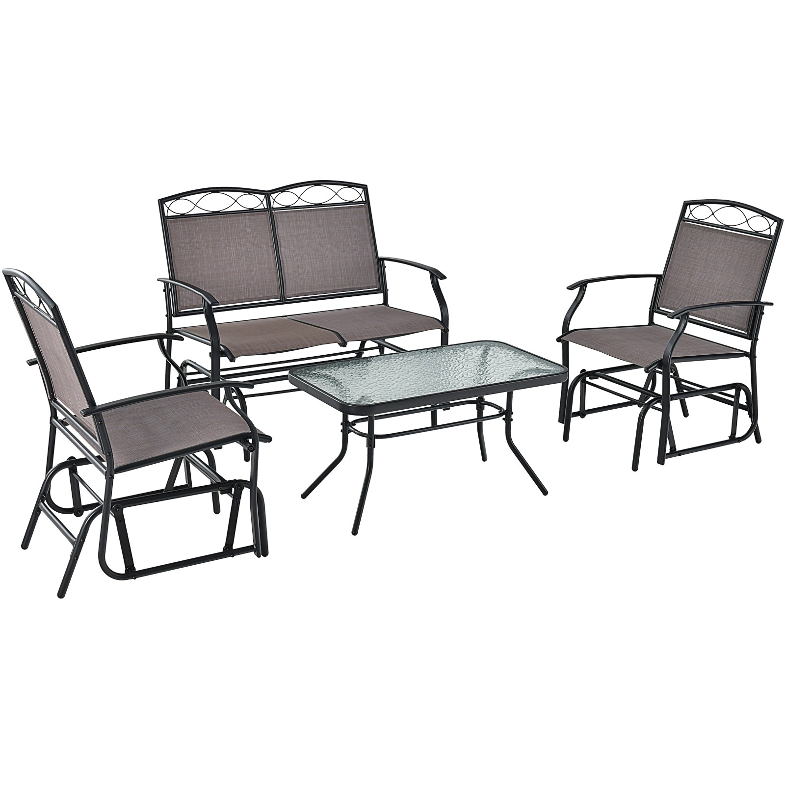 4pcs Patio Glider Conversation Set Swing Rocking Chair Table Heavy-Duty Outdoor
