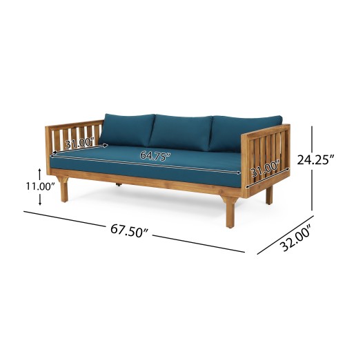 Acacia Wood Patio Furniture Set Outdoor 3 Seater Daybed with Table Lounge Chair
