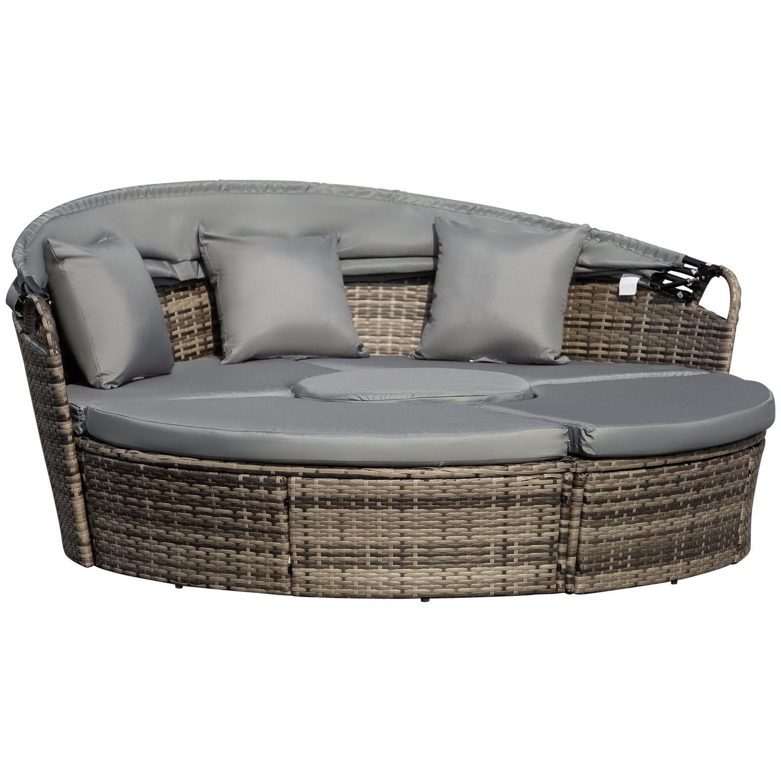 Outdoor Convertible Daybed, 4pc Furniture Set, Sofa, Coffee Table, Chairs, Beige