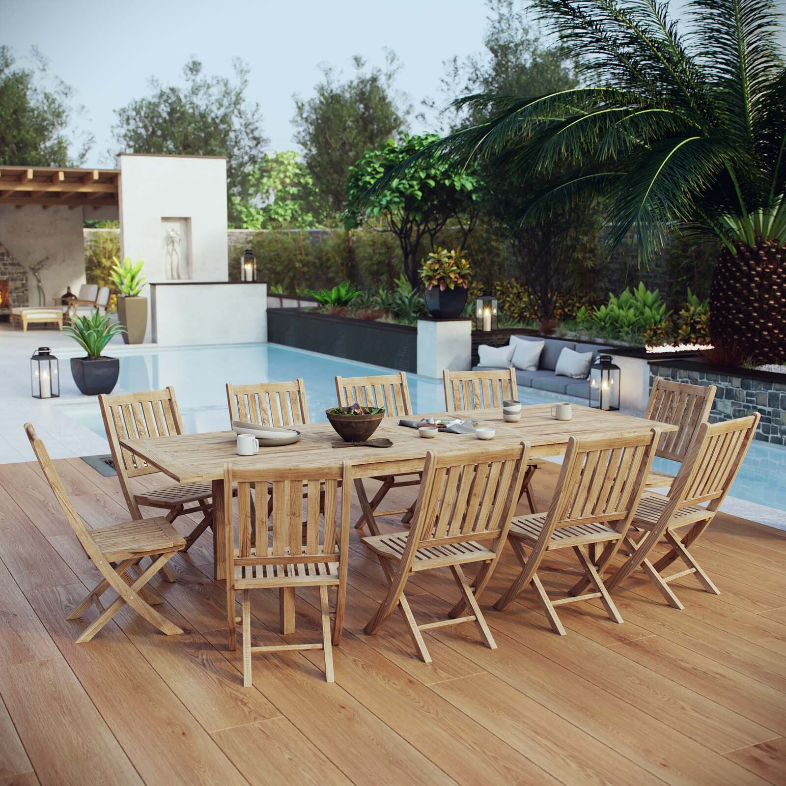 Modway Marina 11 Piece Outdoor Patio Teak Dining Set in Natural