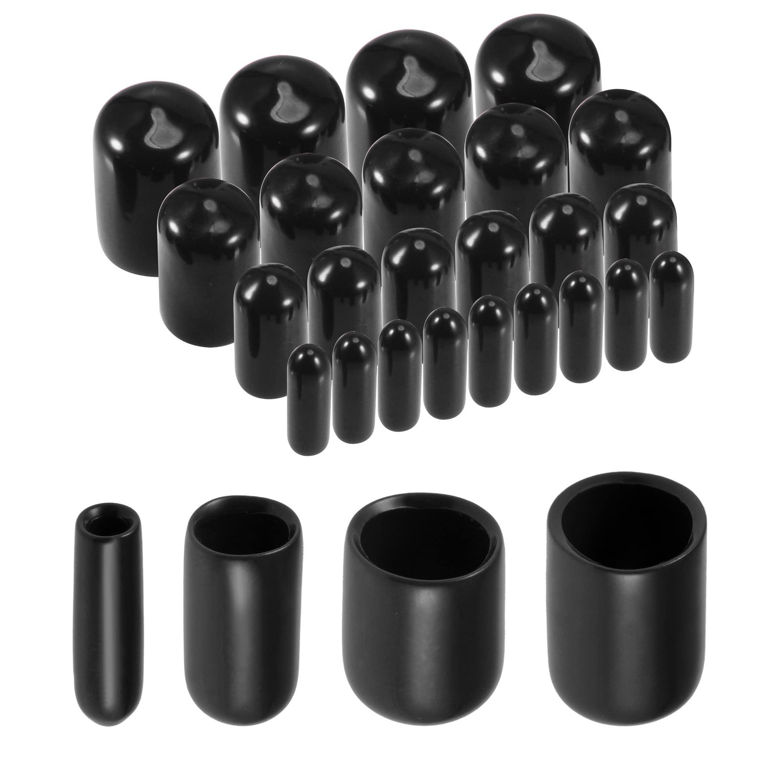 Round Rubber End Caps 40pcs, Vinyl Screw Protectors, Black