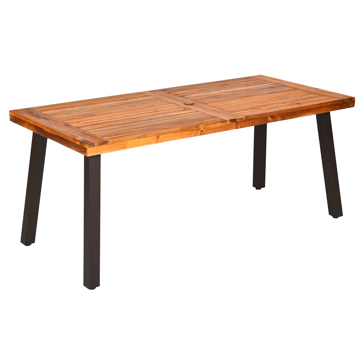 Patiojoy Acacia Wood Rectangle Dining Table Patio Use w/Umbrella Hole Brown