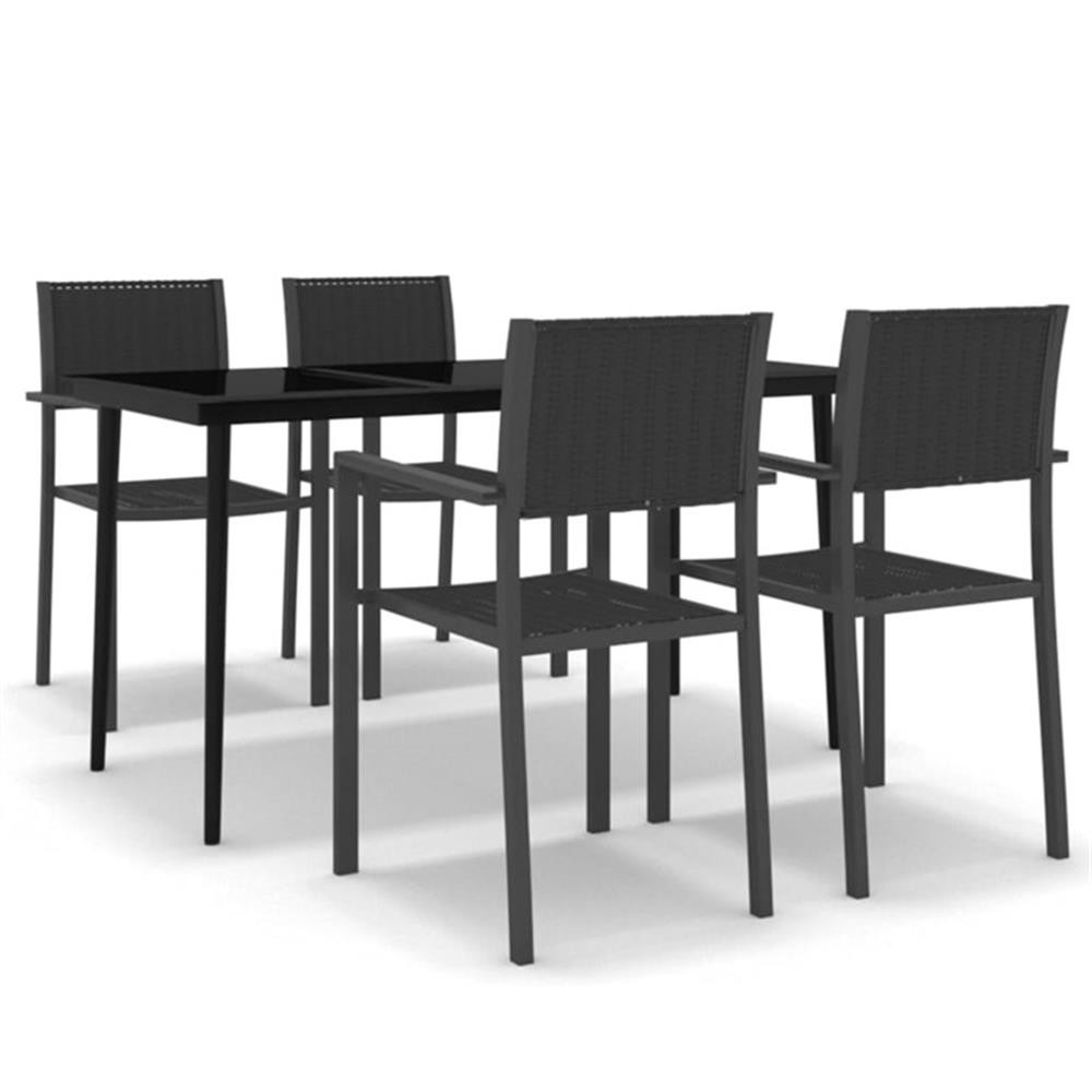 Bowery Hill Contemporary Powder-Coated Steel Garden Dining Set in Black