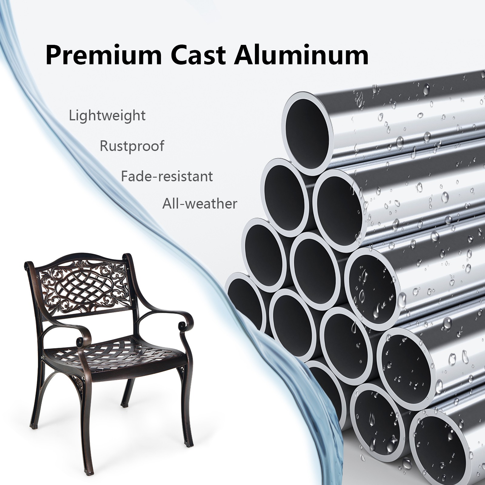 Patiojoy 2 PCS Outdoor Cast Aluminum Chairs All-Weather Bistro Dining Chairs
