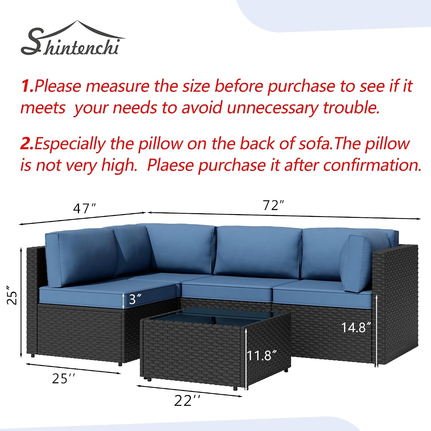 Navy Blue 5pc Wicker Sectional Table