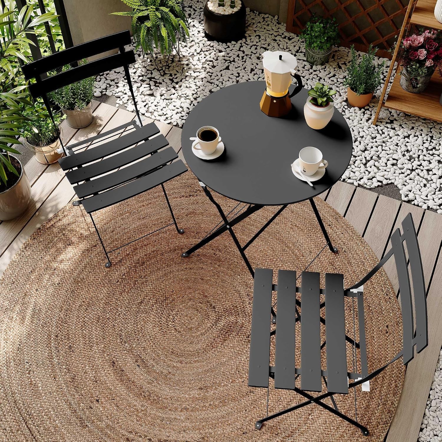 3-Piece Folding Bistro Set 2 Chairs & 1 Table Weather-Resistant Outdoor/Indoor