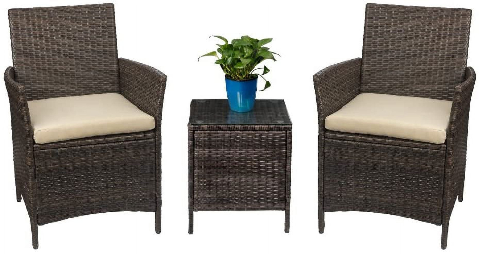 Set De 2 Sillas y Mesa Cristal Con Cojines Para Balcon Patio Exterior En Oferta