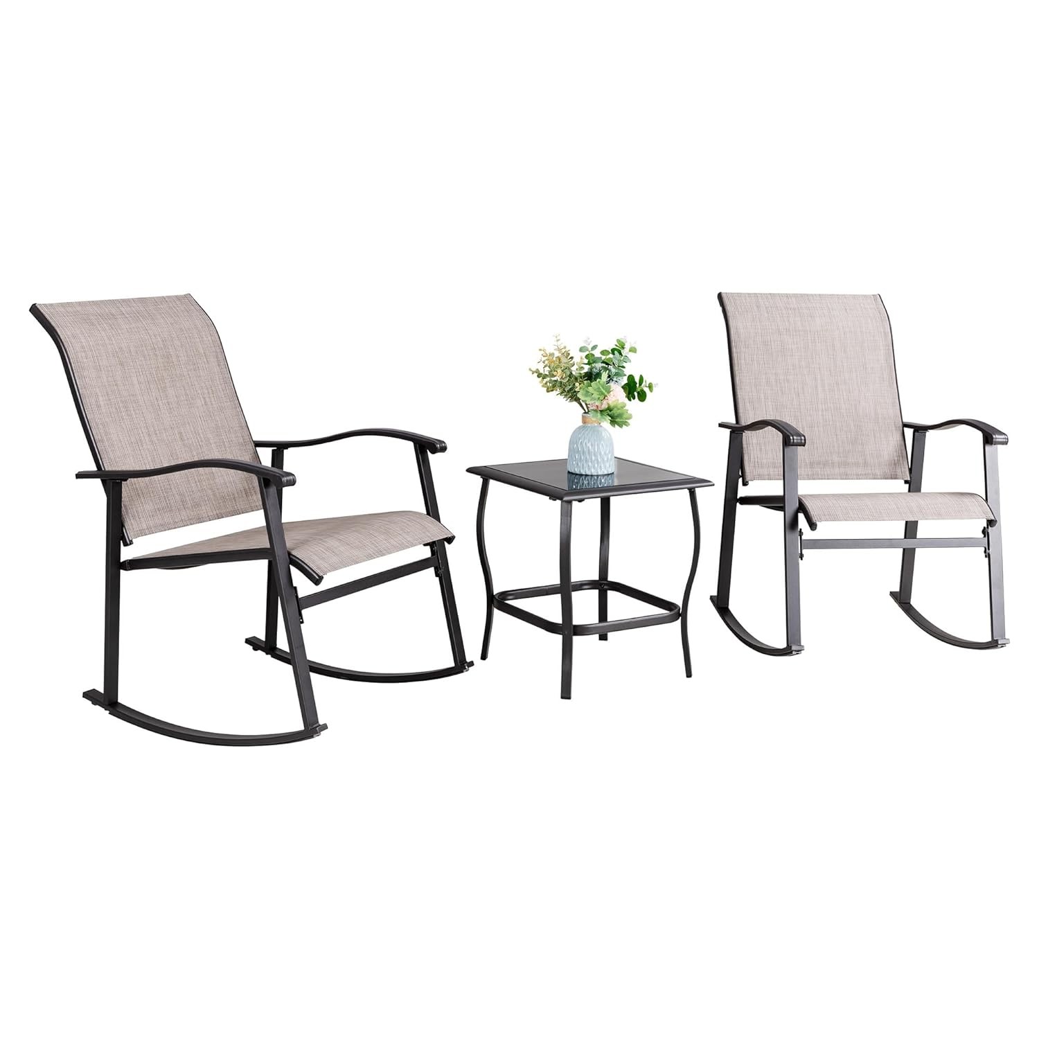 Vongrasig 3 Piece Outdoor Rocking Bistro Set, Textilene Fabric Small Patio Furni