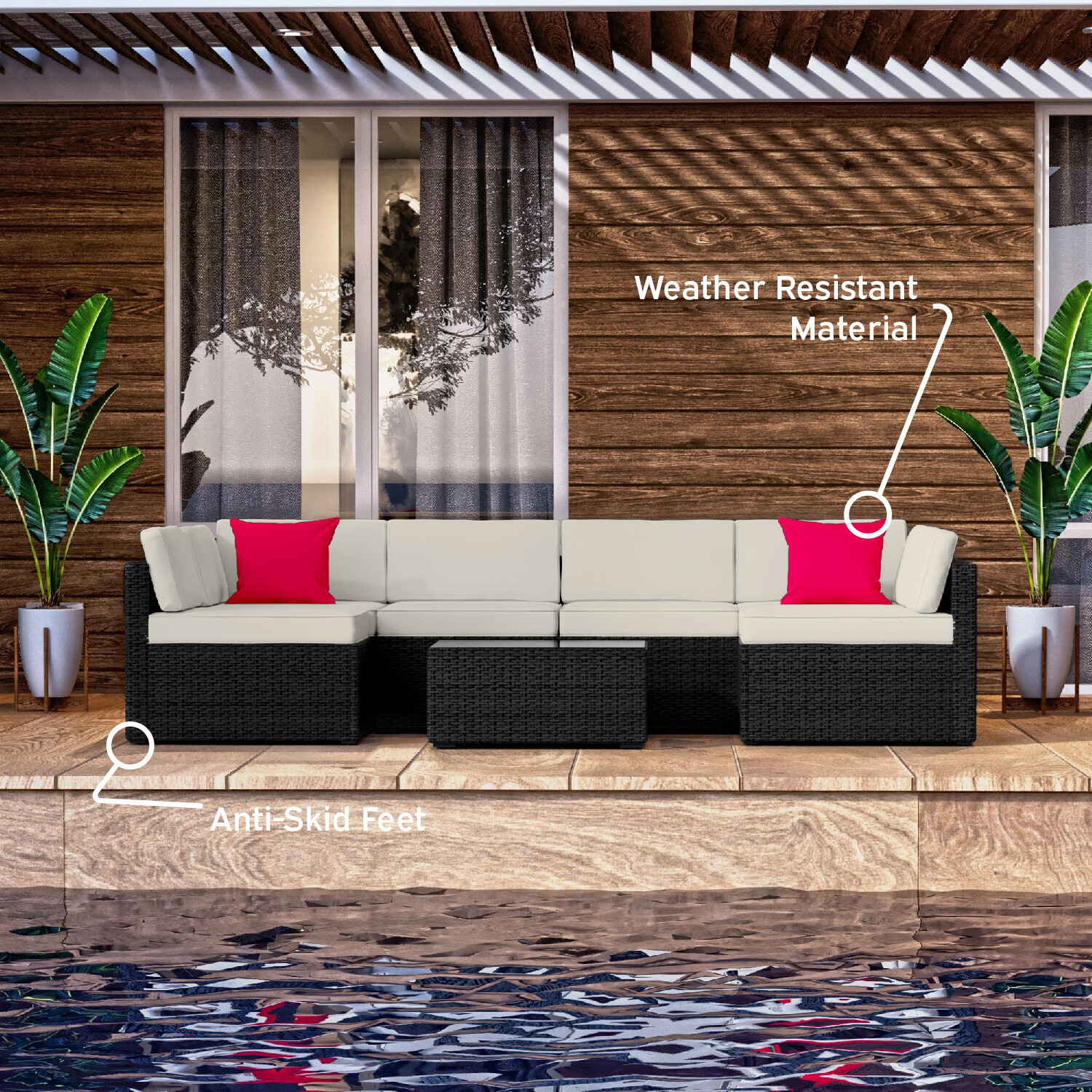 7 Piece Patio Furniture Set by Nestl- Outdoor Patio Set, Couch, Chairs and Table