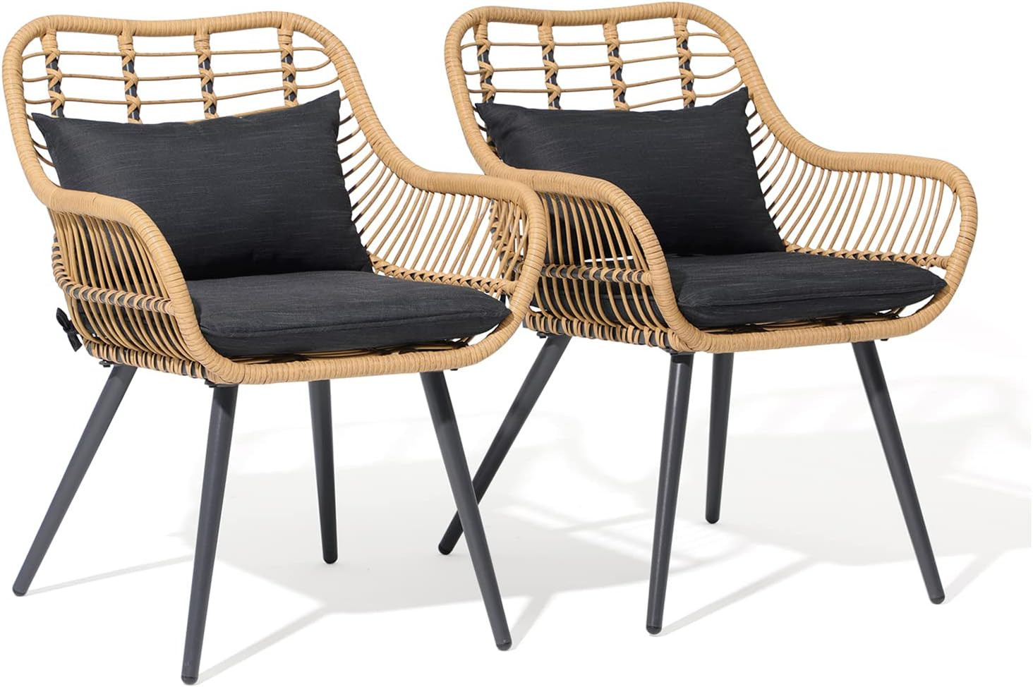 JOIVI Outdoor Patio Wicker Chairs Set of 2, Rattan Dining Chairs with Cushion an