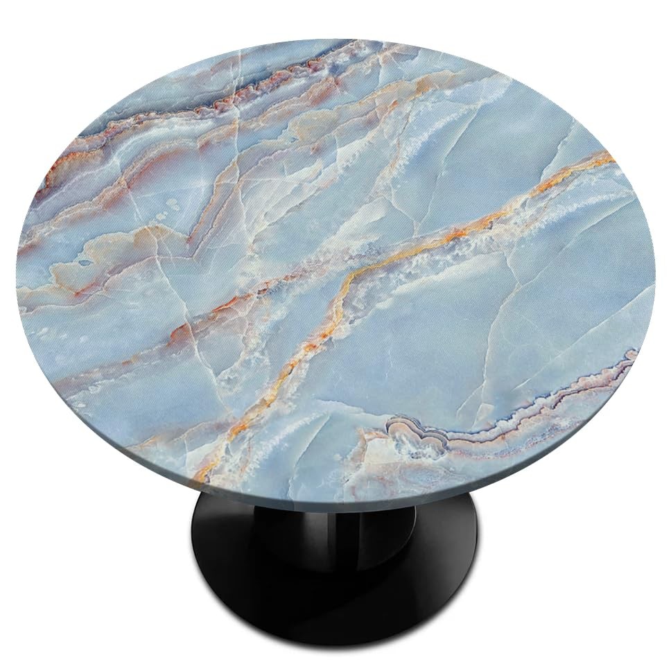 Round Tablecloth with Elastic Edge Blue Art Marble Fitted 48″ (Round) A:d-8