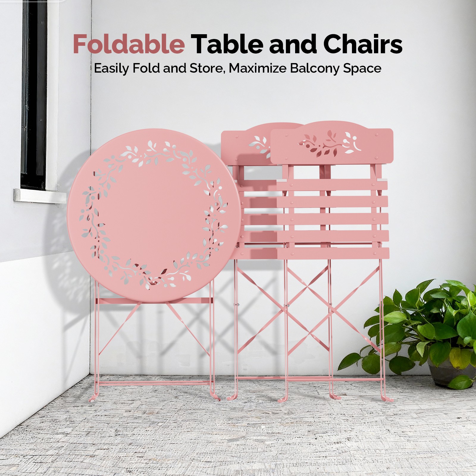 3PCS Folding Bistro Table Chairs, Dining Set with Seat Cushions for In/Outdoor