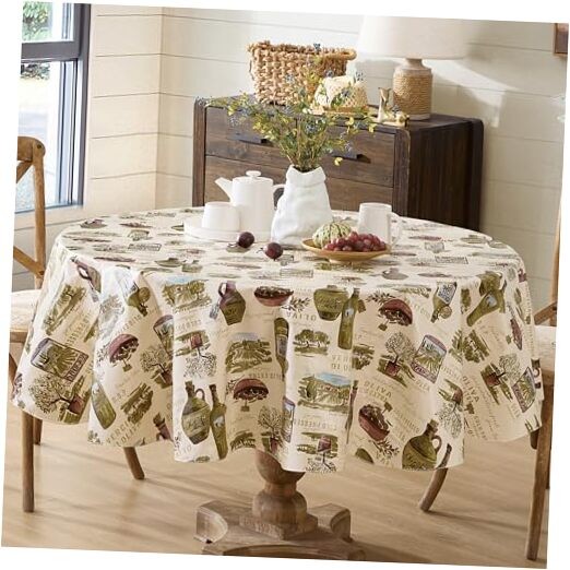 70 Inch Round Vinyl Tablecloth with Flannel Backing 70″ Round Lucca Olive Oil