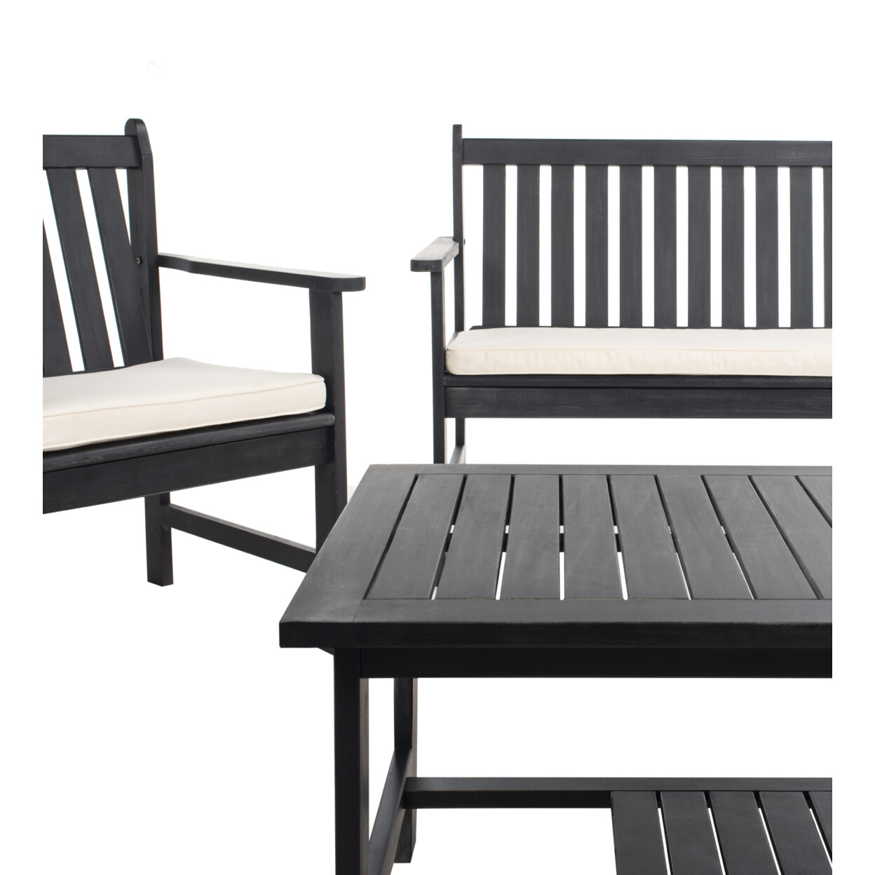 SAFAVIEH Outdoor Collection Burbank 4-Piece Patio Set | Black/Beige |