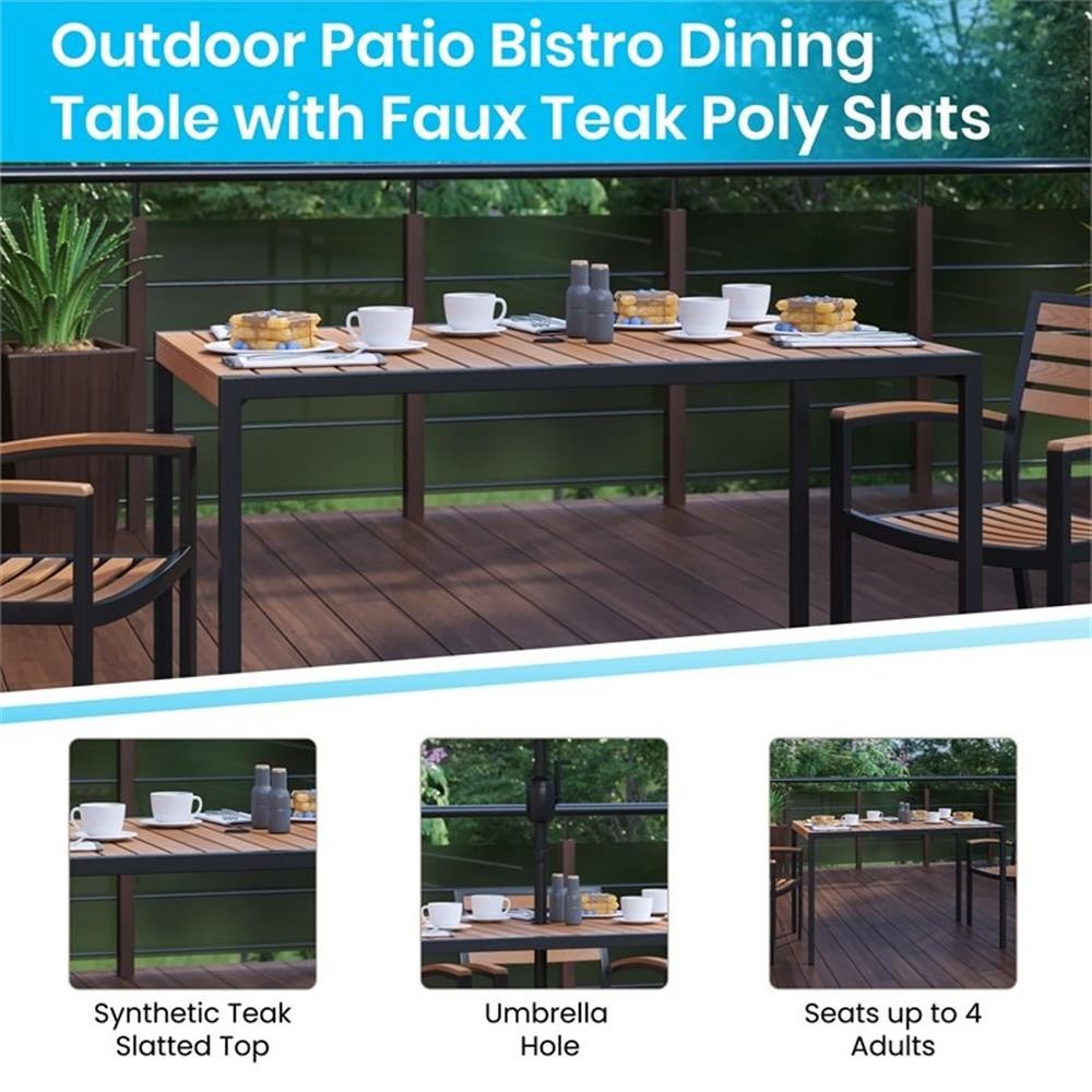 Flash Furniture 30″ All-Weather Wood and Steel Patio Dining Table in Brown