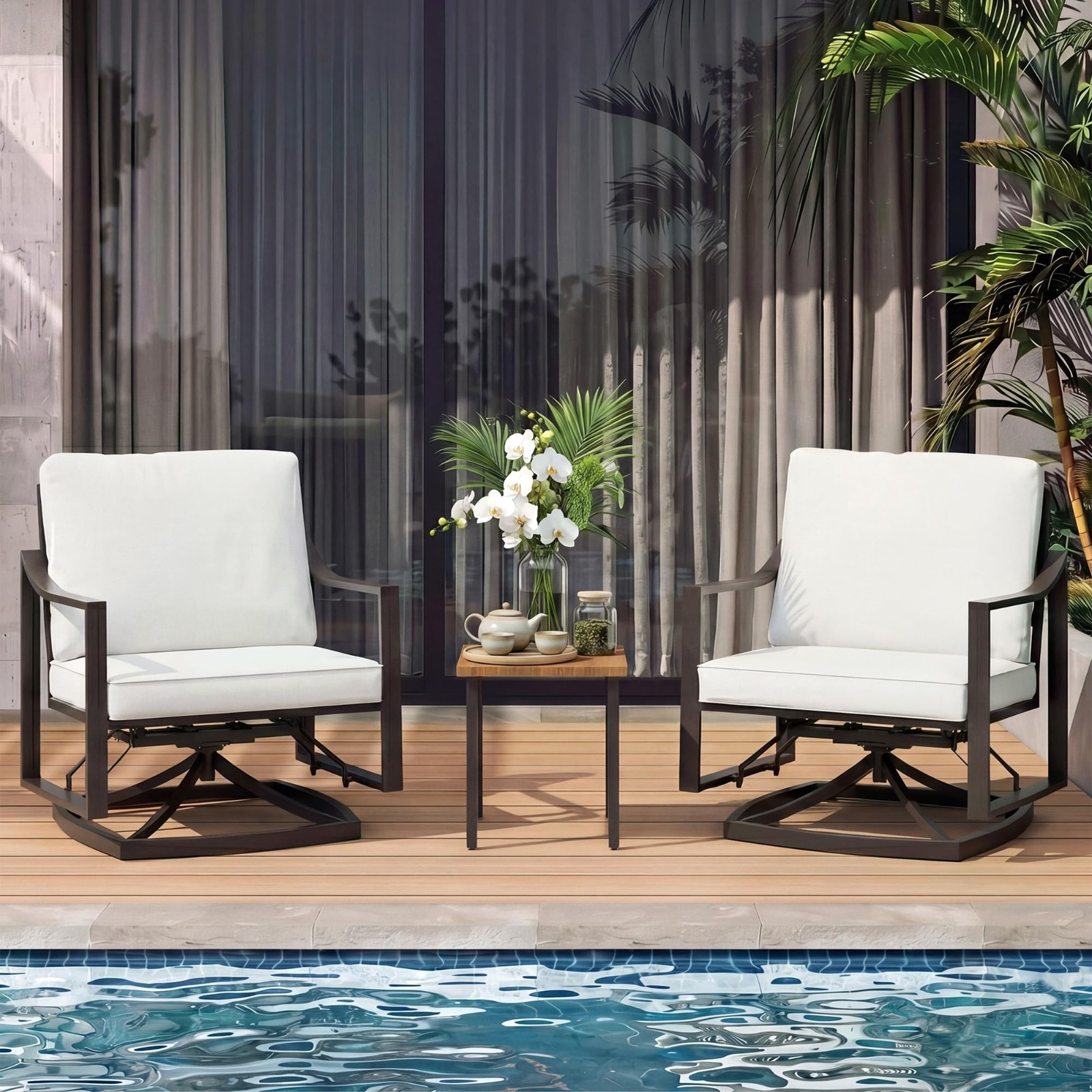 Outdoor Rocking Bistro Set, 3 Piece Swivel Glider Patio Conversation Set