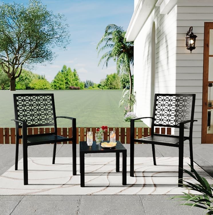 3 Piece Outdoor Patio Dining Set Furniture Backyard with Metal Table 2 Chairs