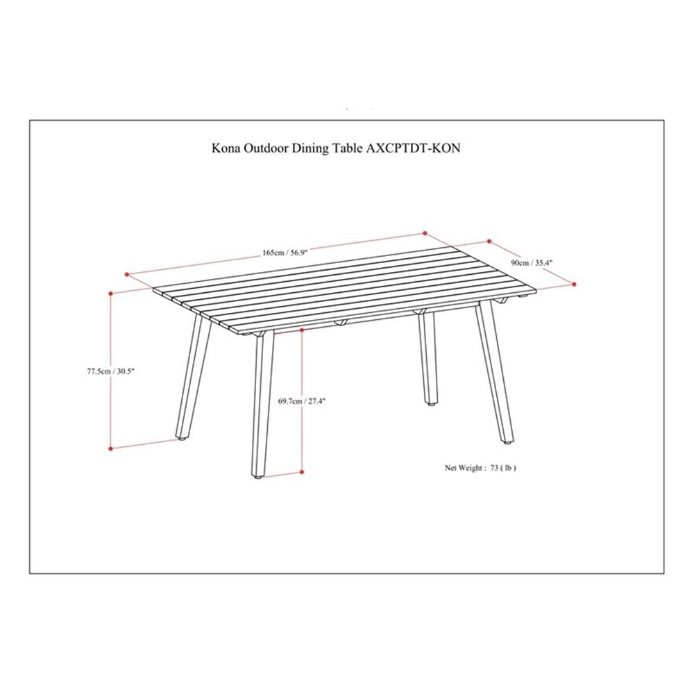 Kona 65 inch Wide Contemporary Outdoor Dining Table in Light Teak