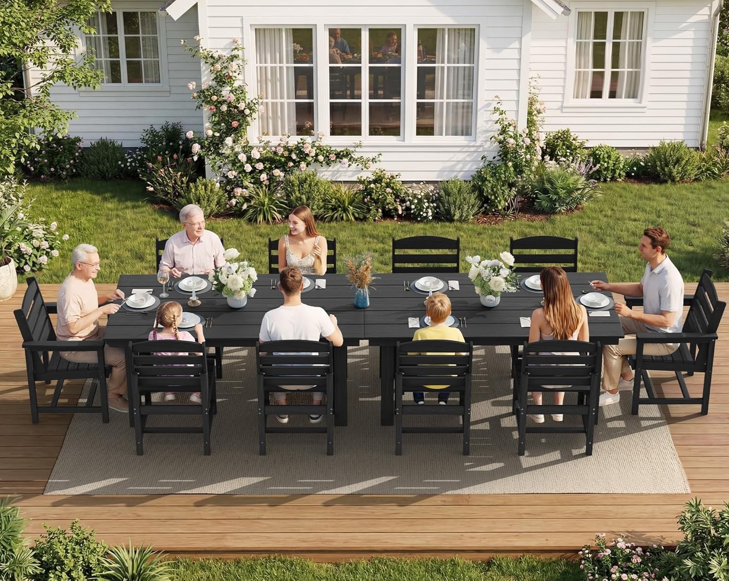 SERWALL Patio Dining Sets for 6 Person, HDPE Dining Set with 6 Armless Chairs