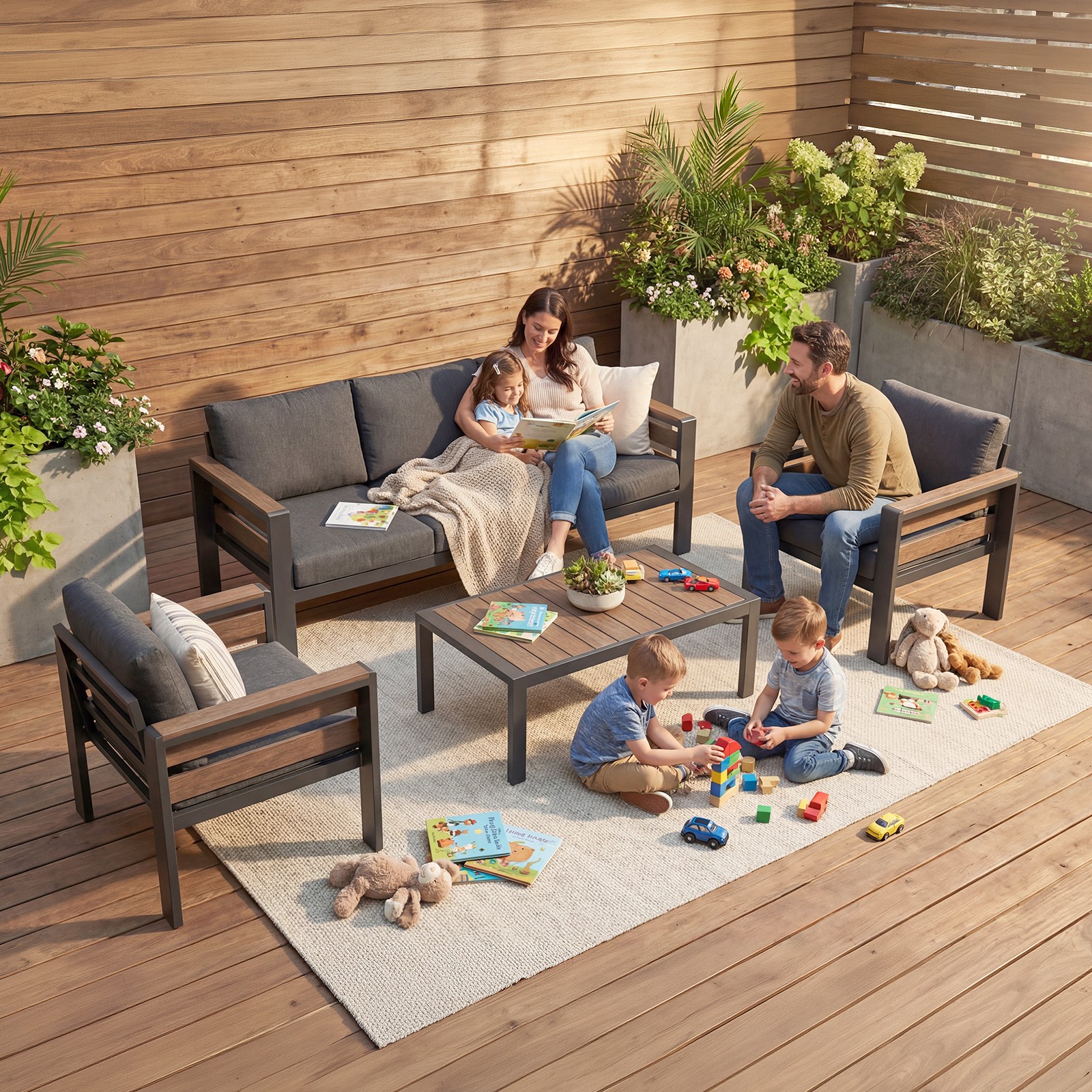 NAIZEA 4 Pieces Patio Furniture Sets, Outdoor Conversation Set with Coffee Table