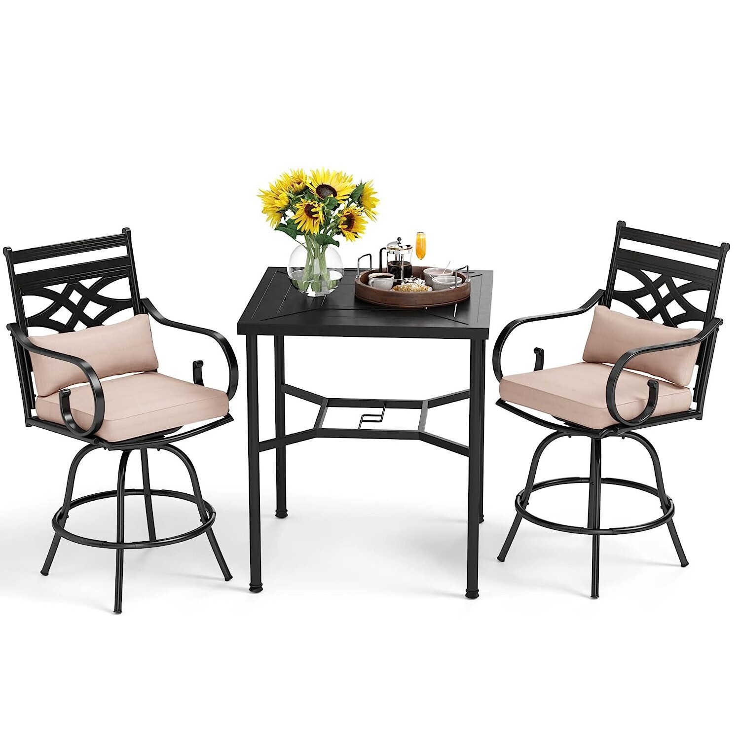 Patio Bar Table Chair Set of 3 Swivel Bar Height Chair Bar Chairs Outdoor Stools