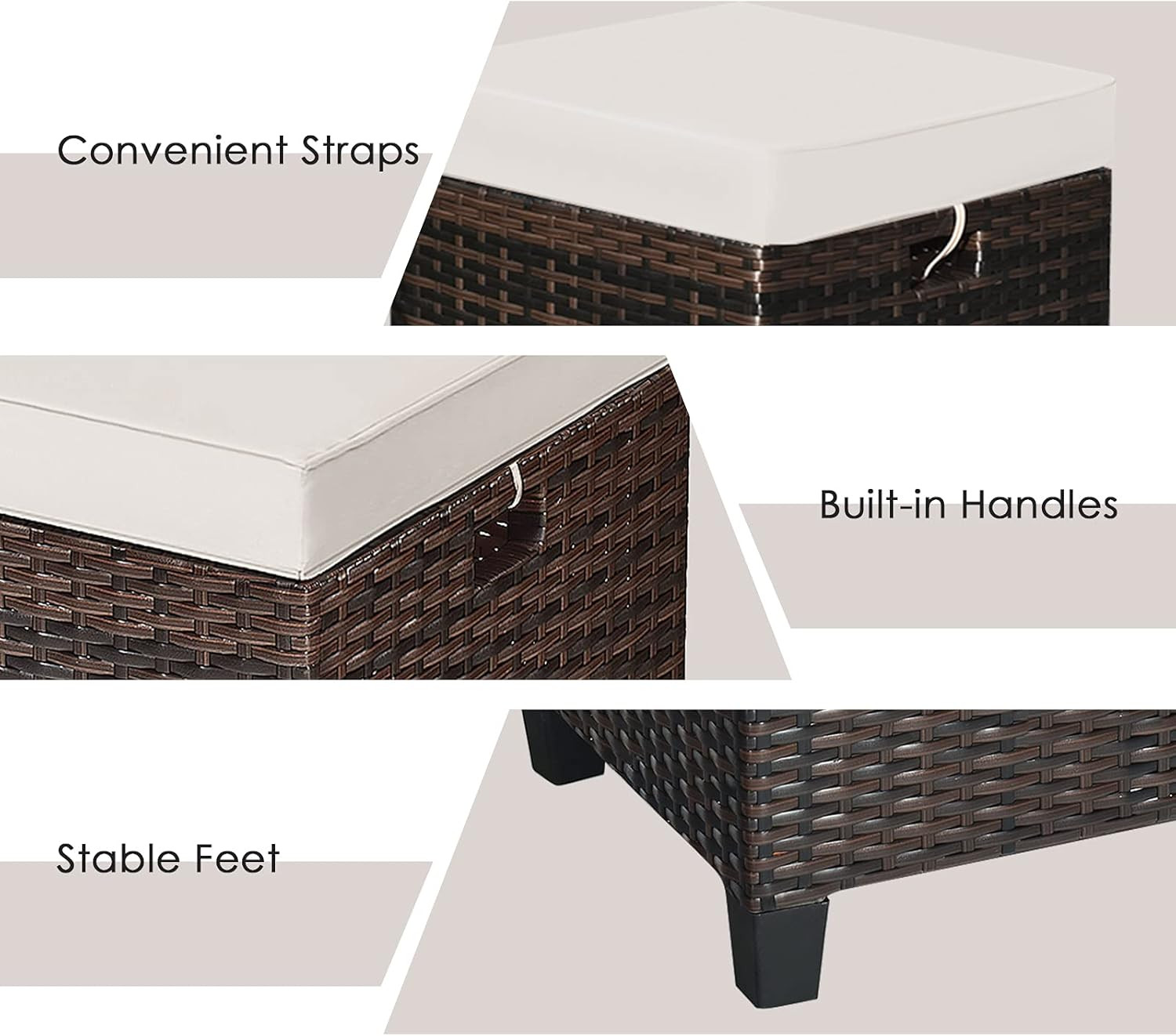 2-Piece Patio Ottoman Set – Wicker Footstools, All Weather PE Rattan Ottoman wit