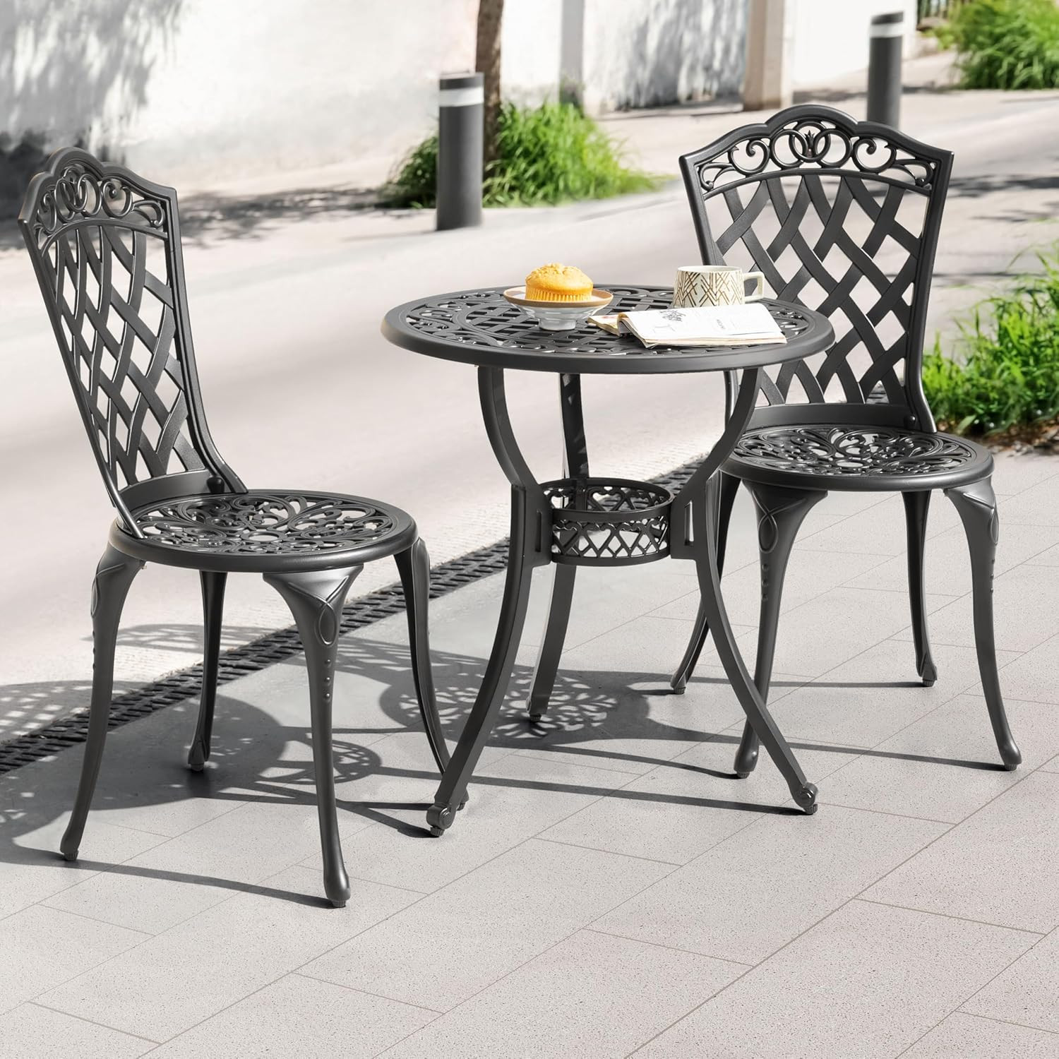 NUU GARDEN 3 Piece Outdoor Bistro Table Set, All Weather Cast Aluminum Patio Bis