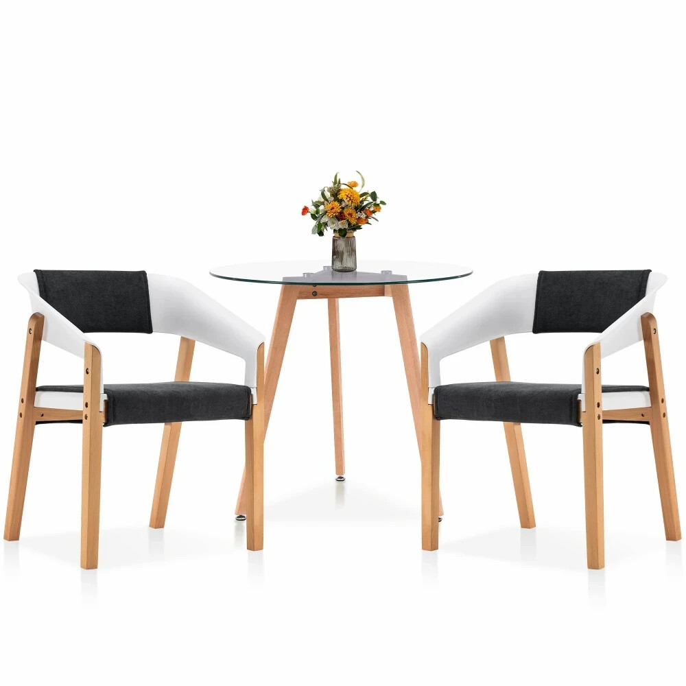 MCombo Outdoor Patio Dining Set with Glass Dining Table Plastic Dinner Chairs
