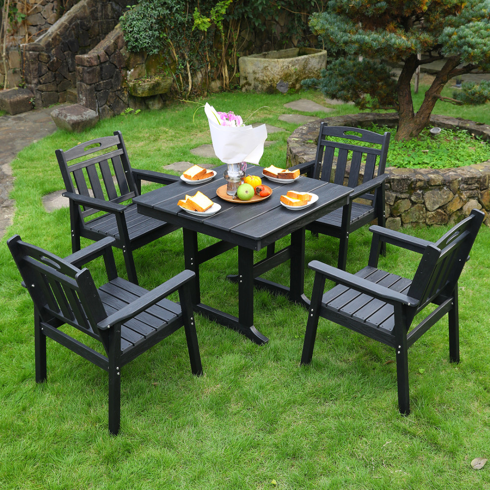 5PCS HDPE Outdoor Dining Set Weather Resistant,1 Table w/ Umbrella Hole&4 Chairs