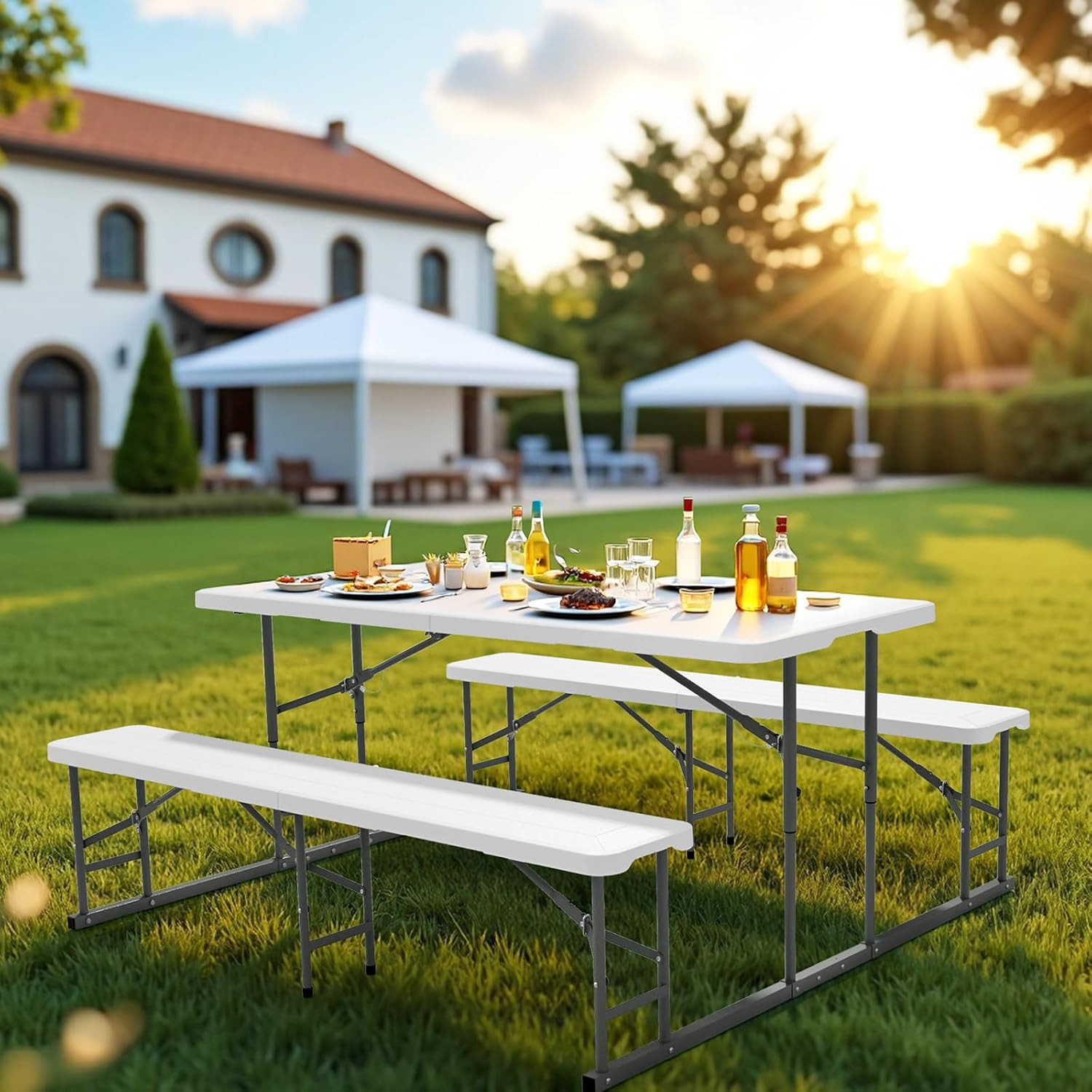 VINGLI Folding Picnic Table and Bench Set, Portable Outdoor Dining Furniture for