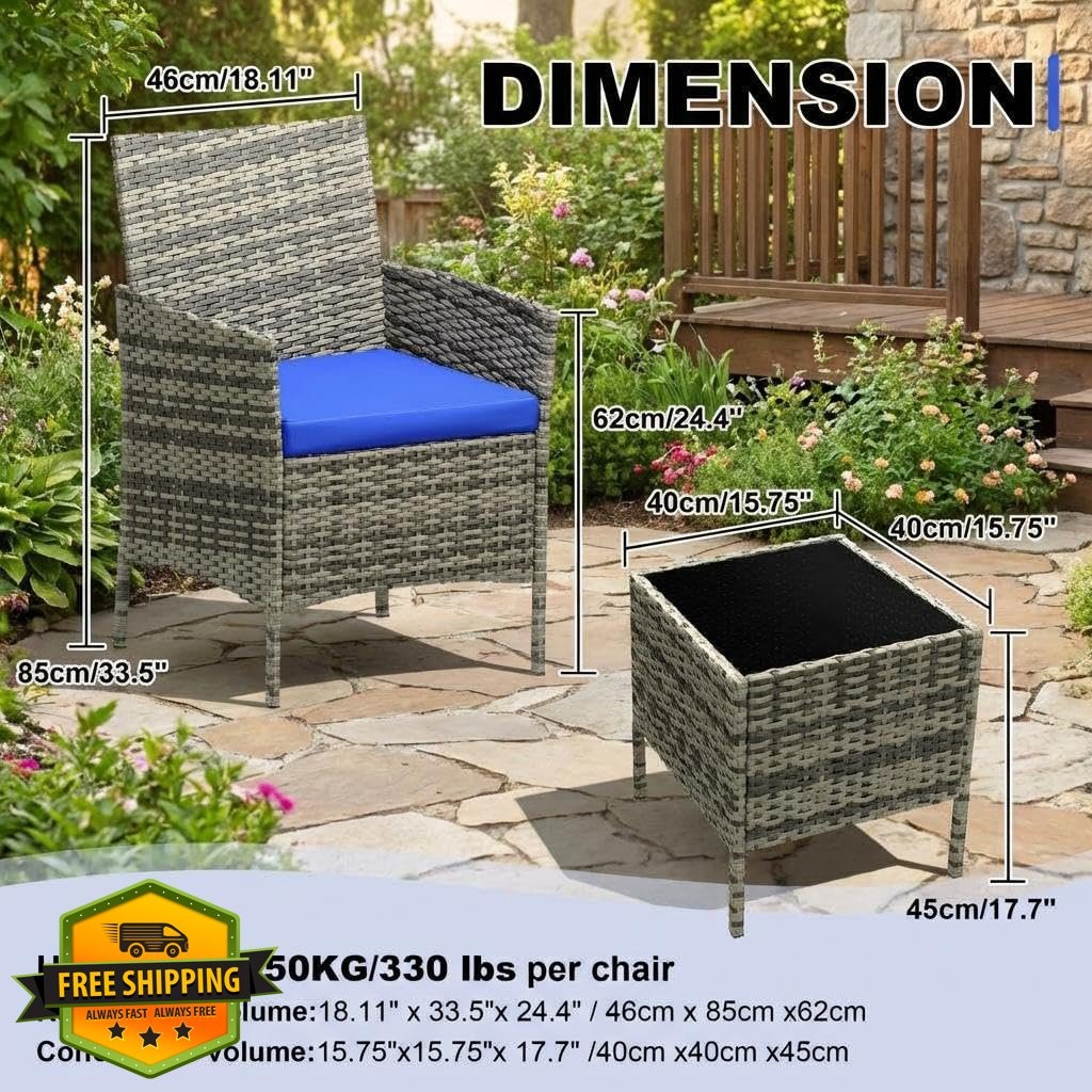 Garvee Patio Furniture 3 Pieces Gray/blue