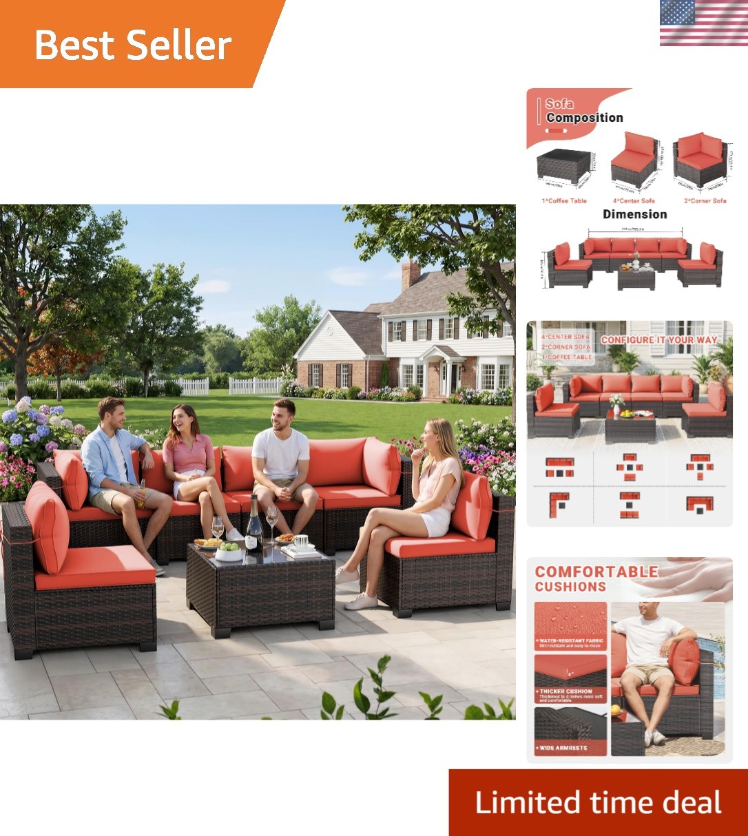 7-Piece Weather-Resistant Outdoor Patio Set with Thick Cushions & Glass Table