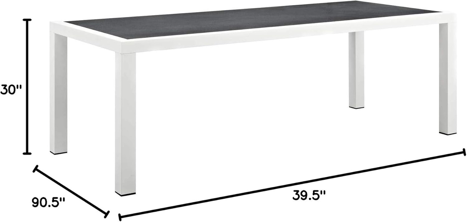 Modern 91″ Outdoor Patio Dining Table – White Gray Spray Stone Glass