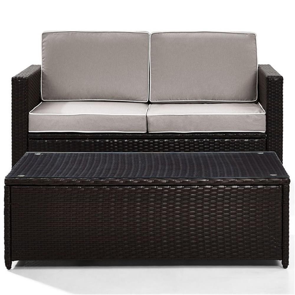 Pemberly Row 2-Piece Wicker Patio Sofa Set in Brown and Gray