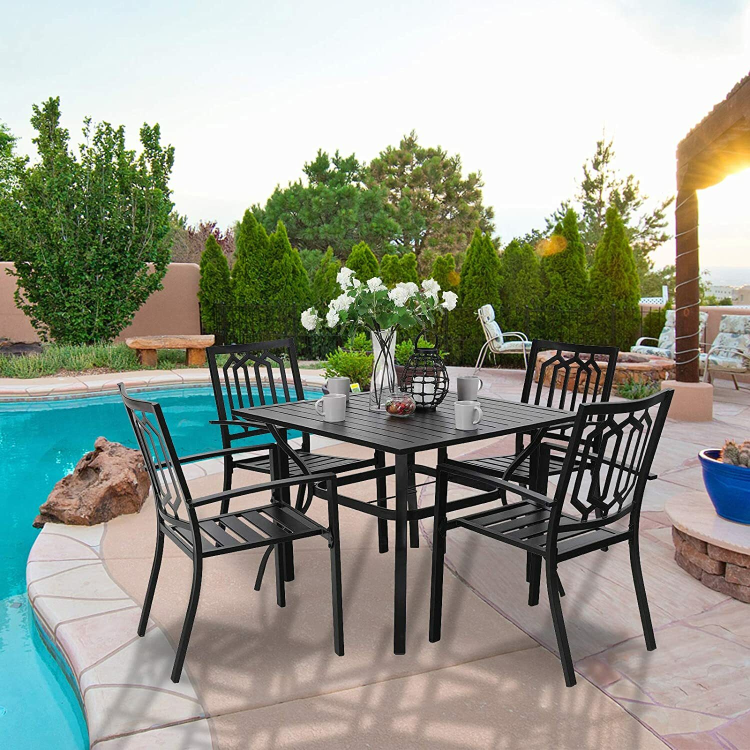5 Piece Metal Patio Furniture Set Outdoor Table Chairs Dining Set Bistro Tables