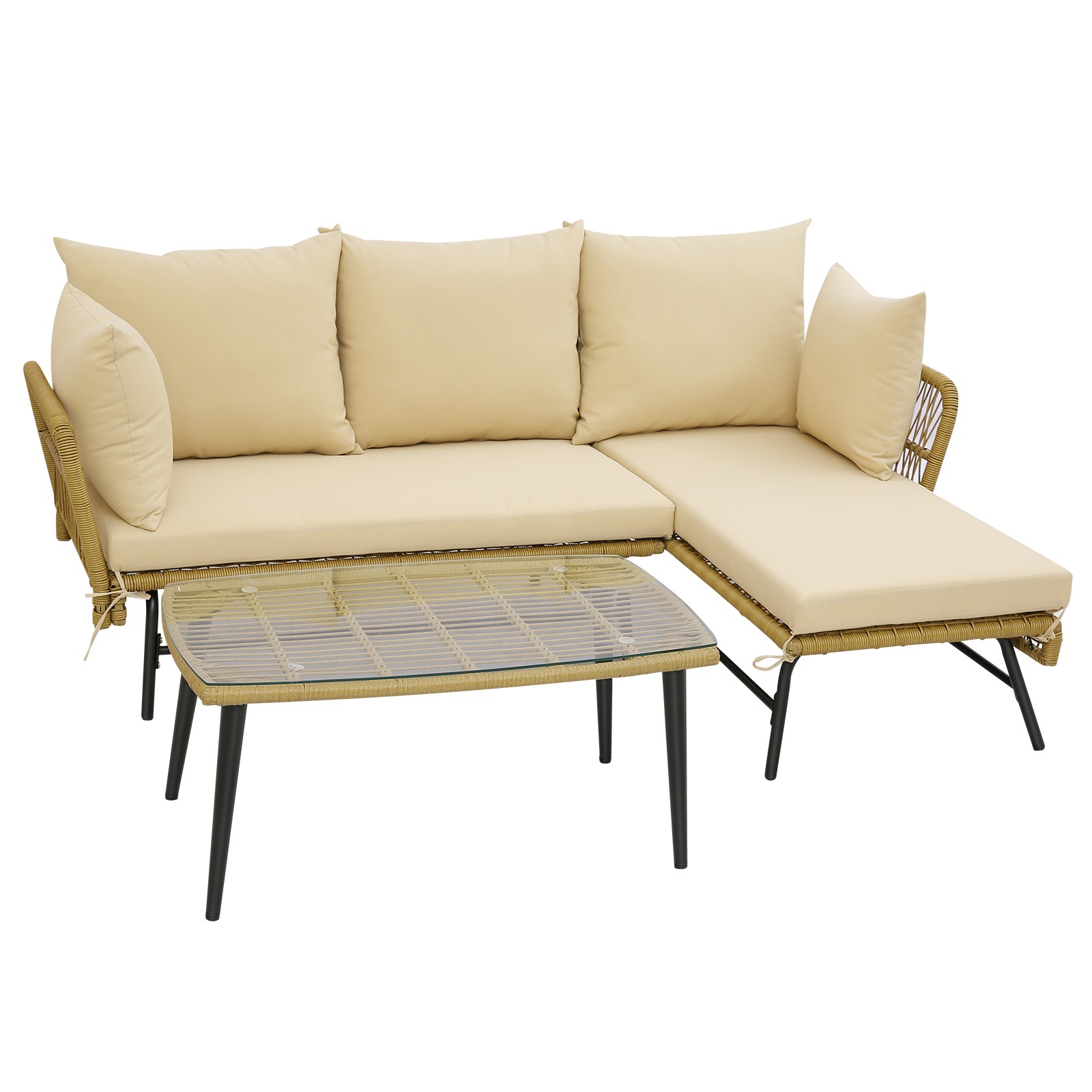 3 PCS L-Shaped Patio Sofa Set Conversation Furniture with Cushions Deck Garden