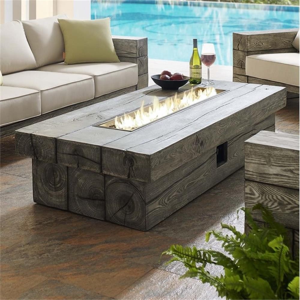 Modway Manteo 70″ Rectangular Wood Outdoor Patio Fire Pit Table in Light Gray