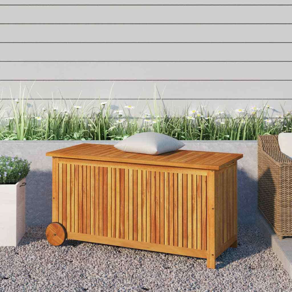 Patio Storage Box Outdoor Cushion Box with Wheels Solid Wood Acacia vidaXL