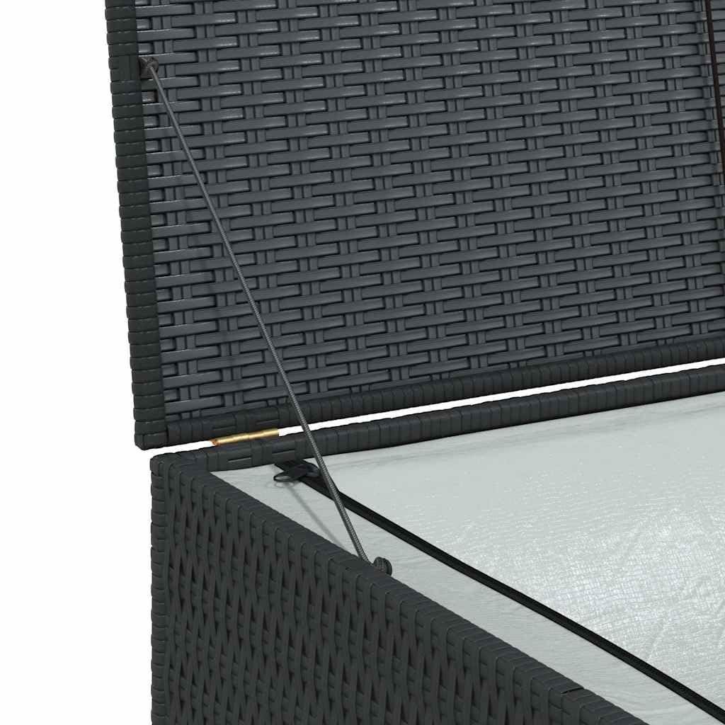 vidaXL Outdoor Patio Storage Box, Weather- Black Poly Rattan Chest, with Inbuilt