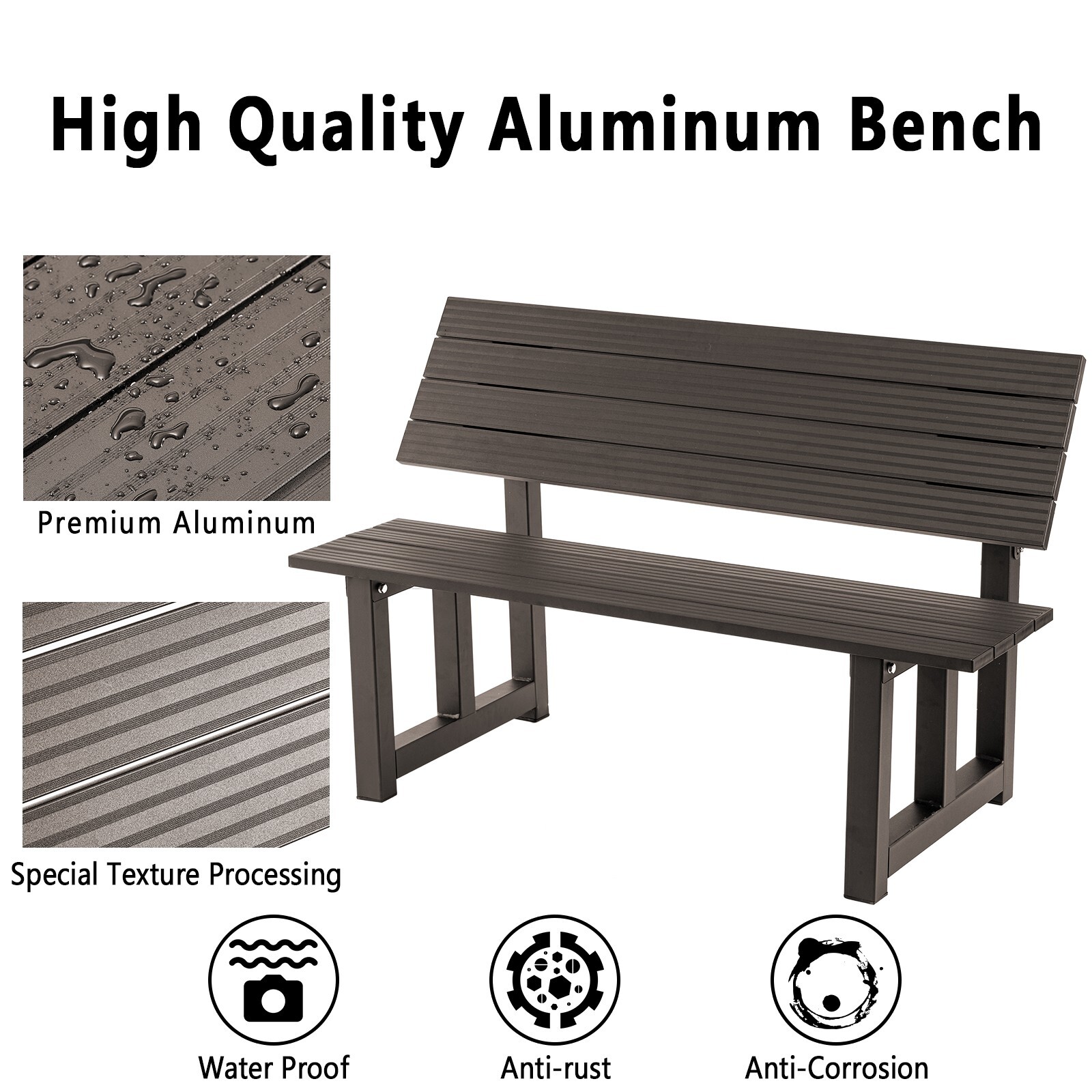 TECSPACE All New Aluminum Brown Outdoor Convertible Bench All-in-one Table&Bench