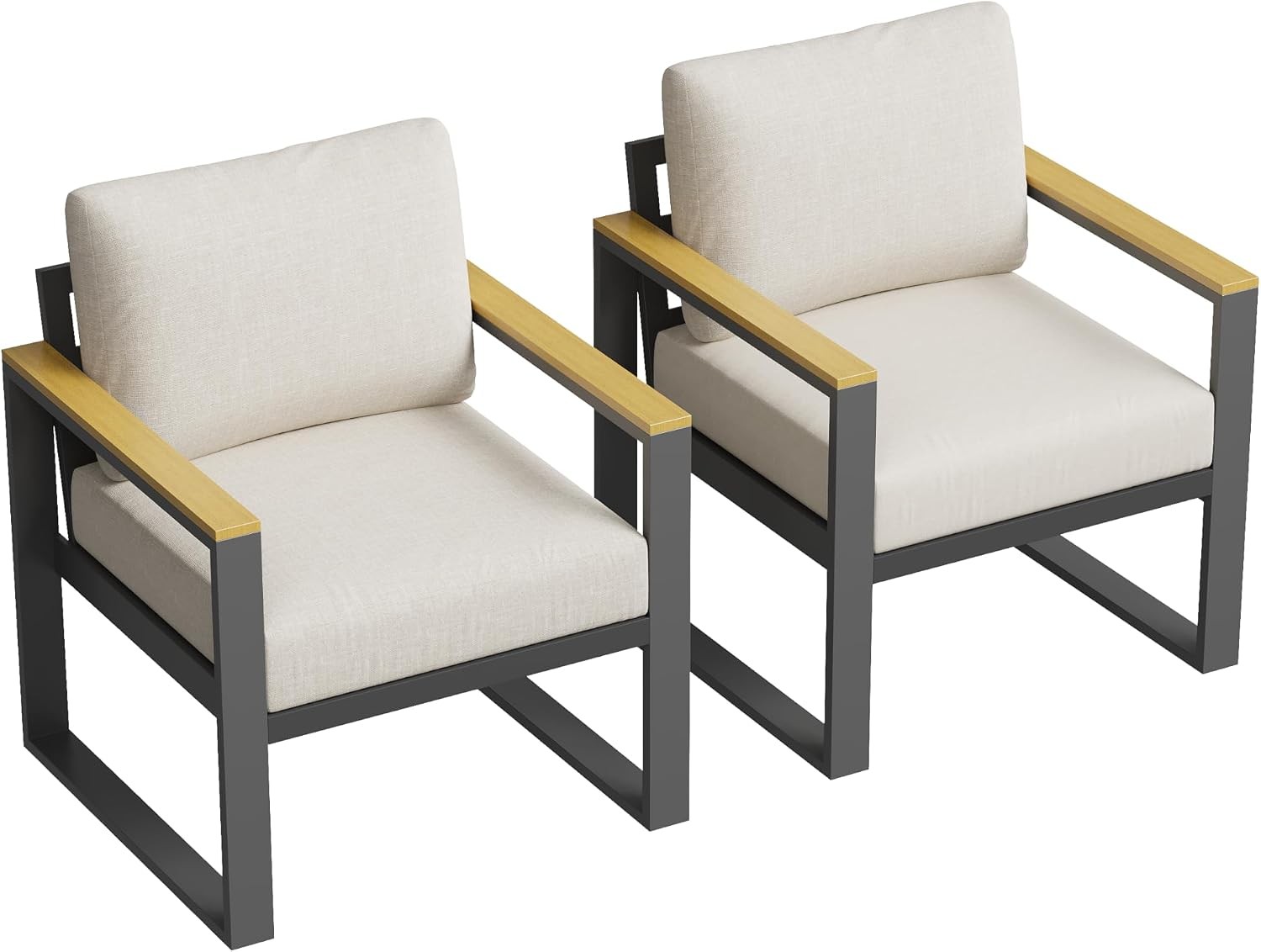 Aluminum Patio Armchair Set of 2 Outdoor Chairs Upgraded Cushions All Weather